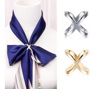 2 pezzi alla moda da donna elegante a forma di X sciarpa di seta clip anello sciarpe fibbia supporto sciarpa scialle collo camicetta abbigliamento chiusura anello Wrap decorazione (oro + argento)