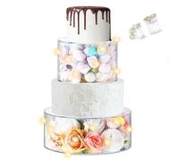 2 Pezzi Alzata per Torta Trasparente con Luci LED, Acrilico Riempibile Torta Stand Espositore per Torta da Dessert Al Forno, per Decorazioni di Nozze, Festa di Compleanno (A)