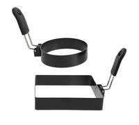 2 Pezzi Anelli per Uova in Acciaio Inox con Manico in Silicone | Forma Rotonda e Quadrata, Rilascio Rapido e Facile Pulizia, per Padella e Piastra Interna