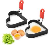 2 Pezzi Anelli per Uova per Friggere, Stampo per Pancake con Manico silicone, Stampo per Uovo Fritto, Stampi Antiaderenti per Uova Fritte, Uovo Anello in Acciaio Inox, per Cucinare Uova Fritte Pancake