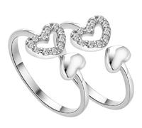 2 Pezzi Anello Aperto Regolabile Cuore in Metallo Argento per Donna | Design Elegante e Versatile, Adatto a Appuntamenti e Anniversari, Misura Regolabile, Stile Raffinato