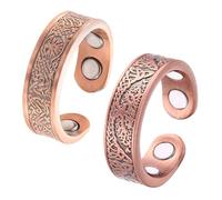 2 Pezzi Anello Magnetico In Rame Massiccio, An Ello Ma Gnetico, Anello Magnetico, Incisi Con Un Motivo Albero Della Vita, Misura Regolabile, Stile Retrò Semplice, Bilancia Il Campo Energetico