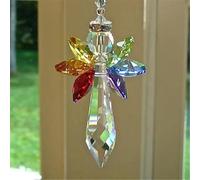 2 Pezzi Angelo Custode in Cristallo da Appendere, Ciondolo per Auto per Specchietto Retrovisore Auto - Regalo di Decorazione per Casa E Ufficio con Fiori di Cristallo Colorati, Seven Colors