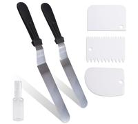 2 Pezzi Angolata Spatola per Dolci in Acciaio Inox con 3 Pezzi Spatola per Glassa in Plastica Alimentare Set Professionale per Decorare Torte, Cupcake e Dolci Ideale per Pasticceri e Home Baker