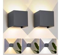 2 pezzi Applique da parete 6W Temperatura di colore regolabile, 3 modalità di colore Lampada da comodino, IP65 per interni/esterni (camera dei bambini, soggiorno, camera da letto), antracite