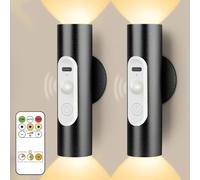 2 Pezzi Applique da Parete Interno con Sensore di Movimento Telecomando, Lampada Luce Notturna Camera da Letto Lettura a Batteria Ricaricabile, Luci Emergenza Faretto LED da Parete Interno Senza Filo