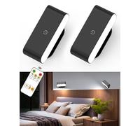 2 Pezzi Applique da Parete Interno, Lampada Luci Luce LED Camera da Letto Lettura Senza Filo a Batteria Ricaricabile, Lampada Emergenza Touch Faretto LED da Parete Interno Dimmerabile con Telecomando