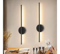 2 Pezzi Applique da Parete Interno LED Nero Lampada da Parete Senza Fili Lampada