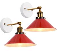 2 Pezzi Applique da Parete Interno Moderna Lampade da Parete Industriale Retrò Lampada a Muro E27 Vintage in Metallo Ruotabile Luce da Camera da Letto Soggiorno Corridoio (Rosso - A-2 pezzi)