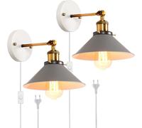 2 Pezzi Applique da Parete Interno Moderna Lampade da Parete Industriale Retrò Lampada a Muro E27 Vintage in Metallo Orientabile con Spina Interruttore per Camera da Letto Soggiorno Corridoio