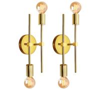 2 Pezzi Applique da Parete Interno Vintage con Doppio Braccio, 2 Luci Circolare Applique Oro Orientabile Metallo Industrial, Lampada Muro, Applique Specchio Bagno, Luce da Parete E27 per Soffitto