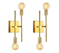 2 Pezzi Applique da Parete Interno Vintage con Doppio Braccio, Oro Quadrato Applique Industrial, Lampada da Parete Orientabile Metallo, Applique 2 Luci E27, Faretto da Muro, Luce Specchio Bagno