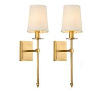 2 pezzi Applique da parete Moderna E14 Lampada da parete interni camera da letto con paralume in tessuto bianco Lampada da Comodino in Metallo Up Down Luce da Parete per Salotto Scale Corridoio,D'oro
