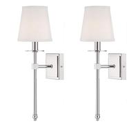 2 pezzi Applique da parete Moderna E14 Lampada da parete interni camera da letto con paralume in tessuto bianco Lampada da Comodino in Metallo Up Down Luce da Parete per Salotto Scale Corridoio,Cromo