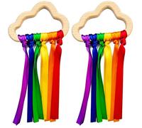 2 Pezzi Arcobaleno Natura Anello a Fascia in Legno Giocattolo Waldorf Baby massaggiagengive Giocattolo sensoriale Neonato, Cerchio in Legno molare a Fascia Nuvola per Bambino.