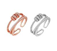 2 pezzi Argento 925 Anello Ansia per Donna Uomo Agitarsi Anelli Pace per Antistress Anello Retro Anelli A Fascia Regolabile Anelli Aperti con Perline Anello Regolabile Argento