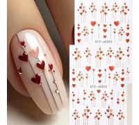 2 pezzi arte di unghie adesivi e decalcomanie a strisce dorate con cuore rosso, decorazioni per la festa di San Valentino, punte francesi, accessori per unghie fai-da-te per matrimoni e vacanze Natale