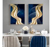 2 pezzi/Arte Murale,Poster Astratti Con Linee di Nastri Dorati Stampe su Tela Dipinti Moderni Quadri da Parete per Soggiorno Camera da Letto Ufficio Decorazioni per la Casa-40*60cm (senza telaio)