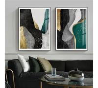 2 pezzi/Arte Murale,Stampa su Tela di Arte Murale Con Blocchi di Colore Verde Nordico Immagini Astratte Dorate e Nere Soggiorno Camera da Letto Ufficio Arredamento la Casa-40*60cm (senza telaio)