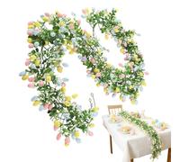 2 Pezzi Artificial Spring Easter Egg Garland Decorations - Realistic Greenery | Colorful Decorative Hanging Ornament for Doorway Banister Porch Pillar Dining Room and Festive Farmhouse Style A