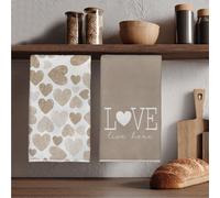 2 pezzi Asciugamani da cucina con stampa "L'amore vive qui" a forma di cuore in colore tè al latte, 40*60cm, super morbidi in poliestere, asciugamani da cucina, asciugamani da bagno, panni per piatti,