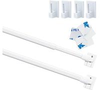 2 Pezzi Asta per Tende Plastica Regolabile Bastoni per Tende Estensibili per Finestre Armadietto Aste per Barre Palo Binari per Tende Autoadesivo per Casa, Bianco, 30-50CM