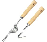 2 Pezzi Attrezzo per Diserbo Manuale - Sarchiatrice in Acciaio Inox con Manico in Legno - Strumento Multifunzionale per Rimozione Erbacce, Piantumazione e Zappatura, Orto e Lavori nel Terreno