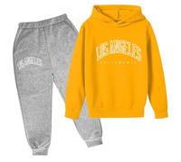2 pezzi autunno tuta con cappuccio per ragazze bambini Los Angeles California Active bambini tute set tuta set con cappuccio grafica lettera corrispondenza set pantaloni set tuta set tuta set, Giallo