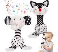 2 pezzi Baby Rattle, giocattoli per bambini in bianco e nero, giocattoli ad alto contrasto Rattle Elephant e Fox Impeld Animals Plush per i bambini 0-12 mesi Sviluppo del cervello Teether Chew Toybab