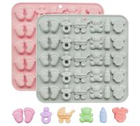 2 pezzi Baby Shower Cioccolato Stampi Silicone Antiaderente Bambino Impronta Tutina Biberon Ciuccio Carrozza Orsetto a Forma di Carino Stampo, Torta Cupcake Decorazione Stampi per Caramelle Gommose
