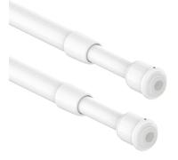 2 Pezzi Bacchette per tende a vetro senza forare, bastone tenda a pressione estendibile asta per tende con molla a pressione bastoni per tende a pressione, diametro 10mm, 30-45cm(Bianco)