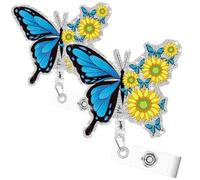 2 pezzi badge bobina farfalla e porta badge di girasole per clip retrattile infermiera simpatica con clip alligatore da 26 pollici cavo retrattile per insegnante medico studentebadge
