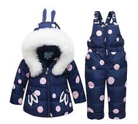 2 Pezzi Bambina Tuta da Neve per Bambini Piumino con Cappuccio Cappotto + Pantaloni da Neve Set da Sci Per Bambini 3-4 Anni Blu