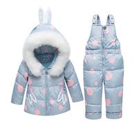 2 Pezzi Bambina Tuta da Neve per Bambini Piumino con Cappuccio Cappotto + Pantaloni da Neve Set da Sci Per Bambini 2-3 Anni Grigio