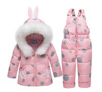 2 Pezzi Bambina Tuta da Neve per Bambini Piumino con Cappuccio Cappotto + Pantaloni da Neve Set da Sci Per Bambini 2-3 Anni Rosa