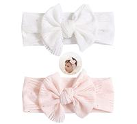 2 Pezzi Bambini Fascia Per Capelli,Fascia per Capelli Neonato in Morbido Fiocco Elastica,Adatto per bambini di età compresa tra 0 e 6 anni,Bianco,Rosa