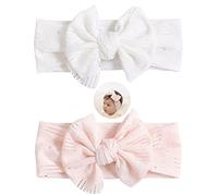 2 Pezzi Bambini Fascia Per Capelli,Fascia per Capelli Neonato in Morbido Fiocco Elastica,Adatto per bambini di età compresa tra 0 e 6 anni,Bianco,Rosa