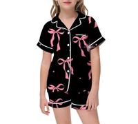 2 Pezzi Bambino Ragazze Pigiama Pigiami Bambina Estivo Set da Abiti Biancheria Notte setosa Camicia abbottonata Abbigliamento casa per 2-11 Anni