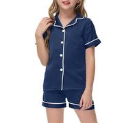 2 Pezzi Bambino Ragazze Pigiama Pigiami Due con Tasche graziosi a Maniche Corte Solido Loungewear Vestiti Neonata Femmina Tutine per Bambina da 7 8 Anni