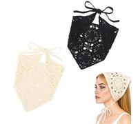 2 Pezzi Bandana Capelli All'uncinetto Vintage,fascia per capelli a triangolo Elastica Avvolgente Regolabile per Donna e Ragazze, Accessorio Capelli Decorativo per Stile Bohémien