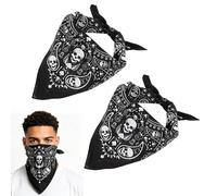 2 Pezzi Bandana Testa di Morte, Bandane in Cotone con Stampa Teschio, Bandana Teschio Doppio Facciale per Uomo Donna, Accessorio di Moda per Costume Halloween, Pirata, Cowboy, Festival e Uso