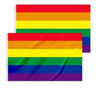 2 Pezzi Bandiere Arcobaleno - 90 x 150 cm LGBT Gay Pride con 2 Occhielli in Ottone - Bandiera Pride dai Colori Vivaci può Essere Utilizzata Interno o Esterno