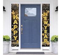 2 pezzi Banner Capodanno per Porta, Decorazioni Capodanno 2026, Deco di Capodanno Oro Nero Banner 30x180 cm Buon Capodanno 2026 Door Deco Deco di Capodanno per ingresso Finestra Festa Festa