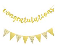 2 Pezzi Banner di Congratulazioni Oro Glitterato 2023 Bandiera Triangolo Banner di Stendardo Stile Vintage per Matirmonio Baby Shower di Graduazione di Pensionamento di Cerimonia
