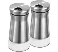 2 Pezzi Barattoli Spezie con Coperchi Rotanti, Barattoli per Spezie in Vetro e Acciaio Inossidabile, Barattolo Sale con 3 Tipi Fori Regolabili, Spezie Rotondi Vetro per Sale, Pepe, Erbe Aromatiche