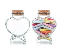 2 Pezzi Barattolo in Vetro a Cuore 50ml con Tappo in Sughero | Trasparente, Superficie Liscia e Stile Vintage, per Messaggi, Glitter e Piccoli Pensieri