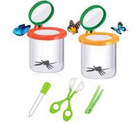 2 Pezzi Barattolo per Insetti per Bambini, Box Insetti con Ingranditore Kit, Scatola con Pinzette in Plastica, Contenitore per Lente, per Bambini Strumento di Esplorazione delle Scienze della Natura