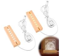 2 pezzi base a LED in legno, luci a LED, base USB, base di luce rettangolare, luce in legno, supporto per pannello acrilico fai da te, resina sintetica, vetro di cristallo, ornamenti caldi+bianco