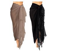 2 Pezzi Batik da Spiaggia Sarong Copricostume da Bagno (Nero, Cachi, XL)