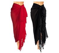 2 Pezzi Batik da Spiaggia Sarong Copricostume da Bagno (Nero, Rosso, XL)
